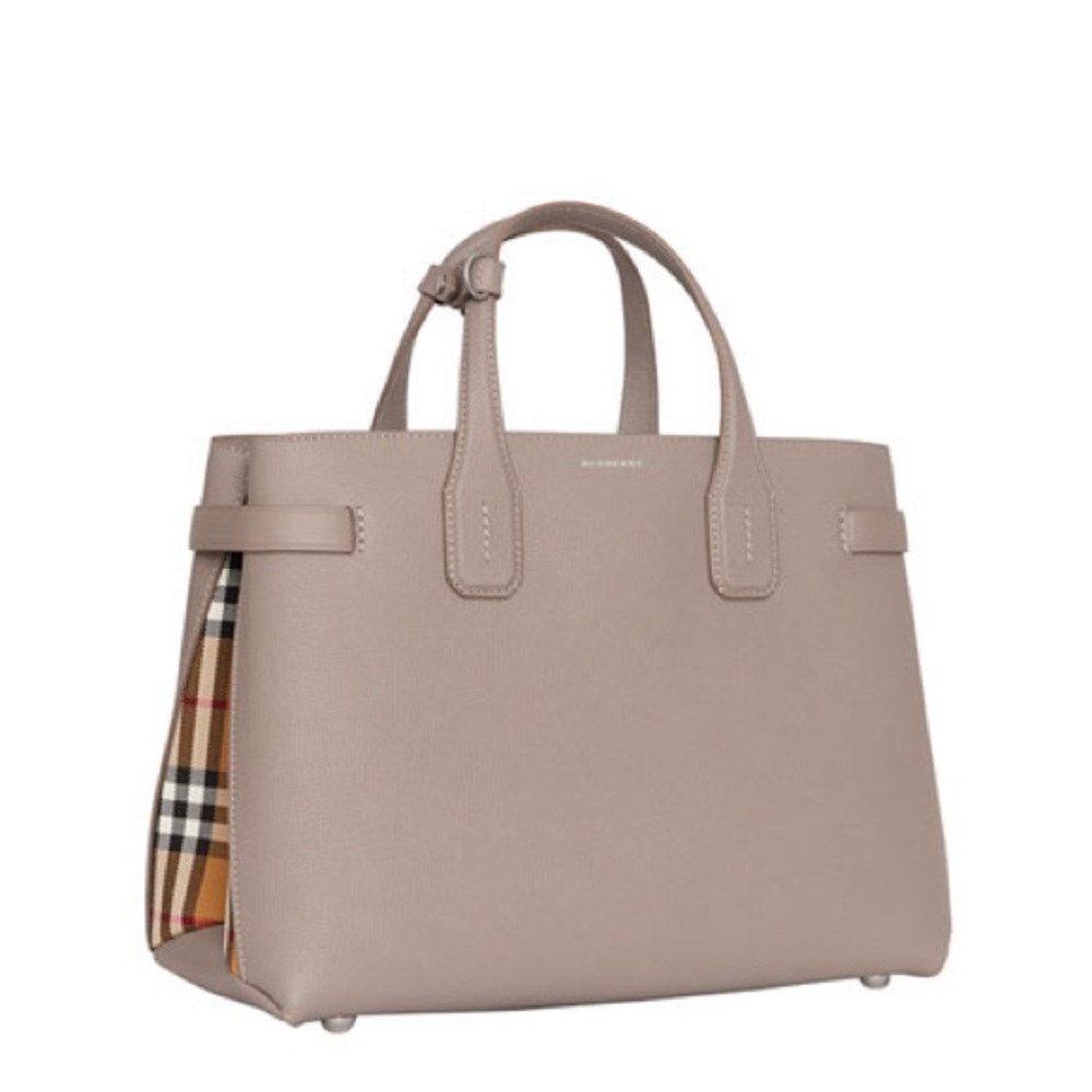 Burberry Medium Banner House Check Leather Tote Bag - Picture 3 of 11